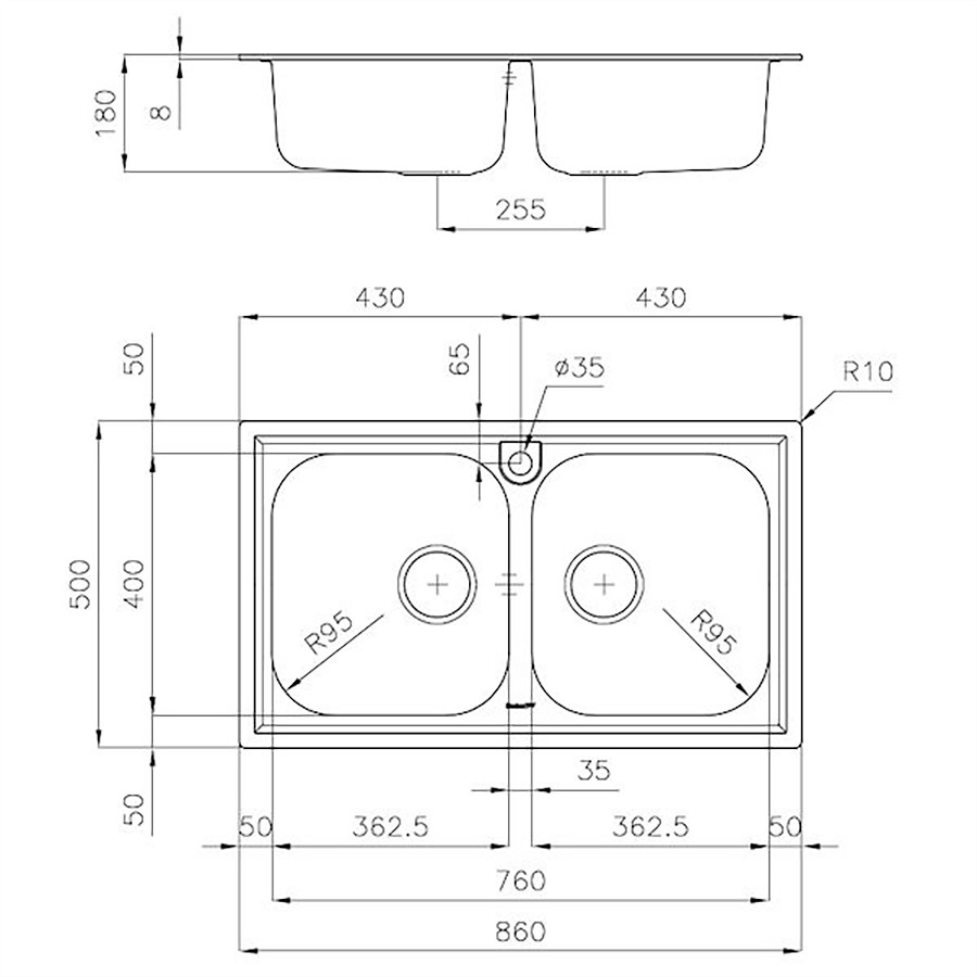 additioanl image for  Foster Sink FM Marine 2 Bowls 86 x 50 cm 