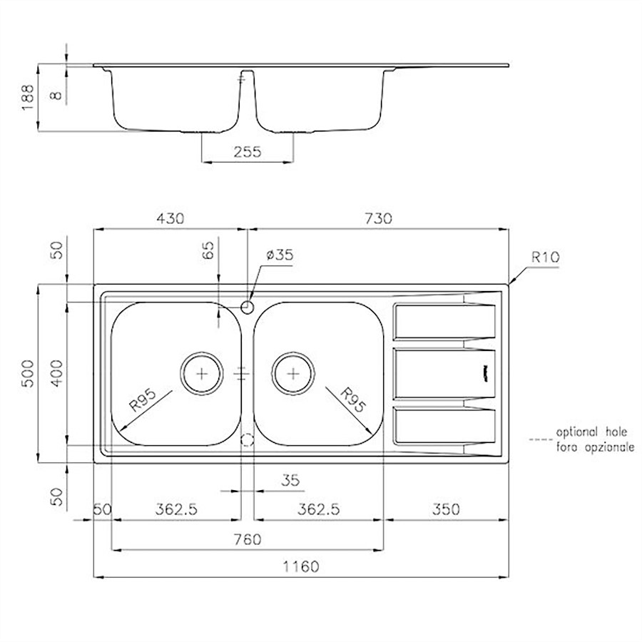 additioanl image for  Foster Sink FM Marine 2 Bowls 116 x 50cm 