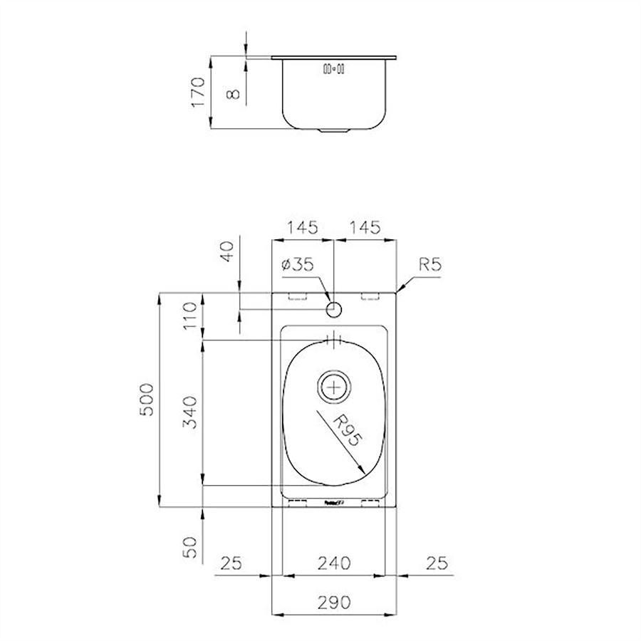 additioanl image for  Foster Sink 1 Bowl  S/Steel 8 mm Edge 