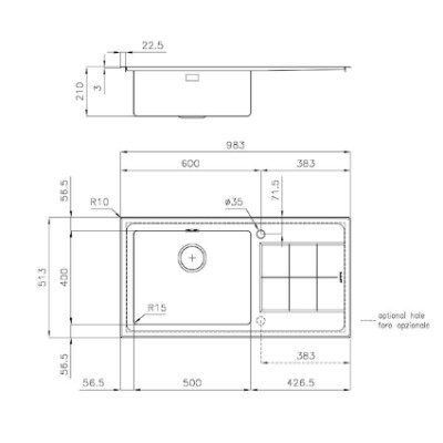 additioanl image for  Foster Sink Flat Edge S/Steel 98.3x51.3 