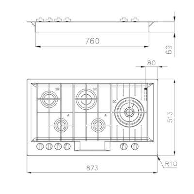 additioanl image for  Foster Hob Gas Flush Mount S/S 86 x 50cm 