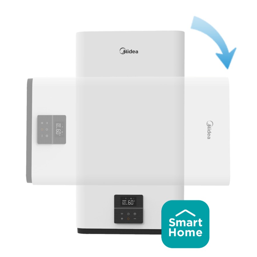 product image Midea Electric Water Heater -incl. WiFi Salute Flex - Double Tank 50L (Installation not incl.). The water pipe must face left for horizontal mounting.