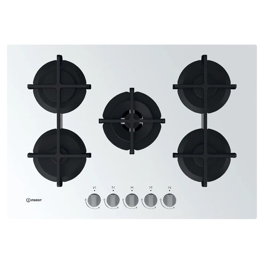 product image Indesit Hob Gas 5 Burners White Glass H 5.1cm x W 73.0cm x D 51.0cm