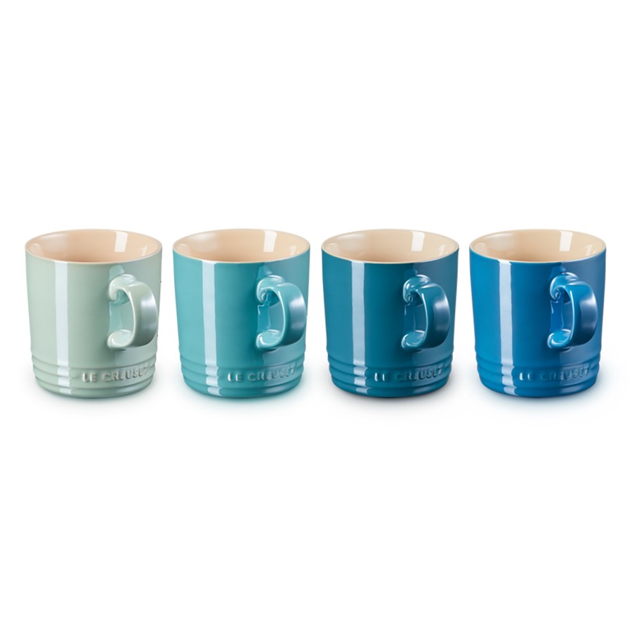 product image Le Creuset 4 Metallic Mugs Cool 350 ml Mint/Teal/ Deep Teal/ Marseille Blue